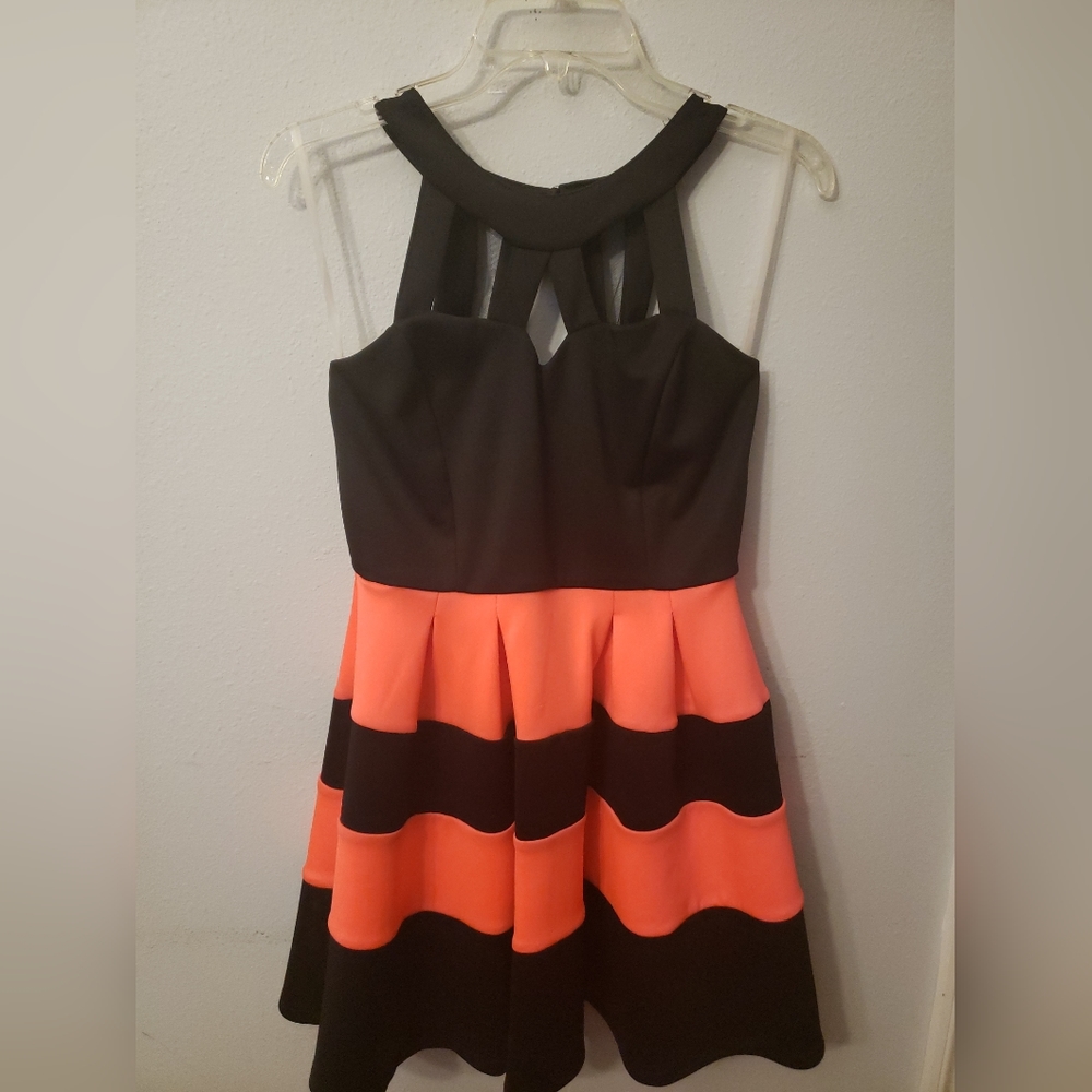 NWOT Crystal Doll Skater Dress Coral/Black